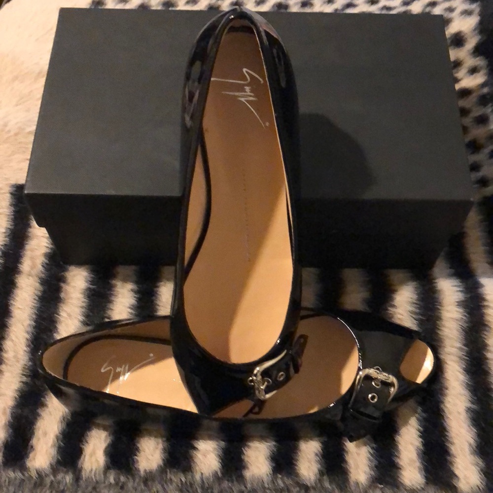 Giuseppe Zanotti Patent Leather Peep Toe Flat
